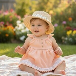 Max Studio Kids peach and white sundress - size 5T/ adjustable straps / cute!